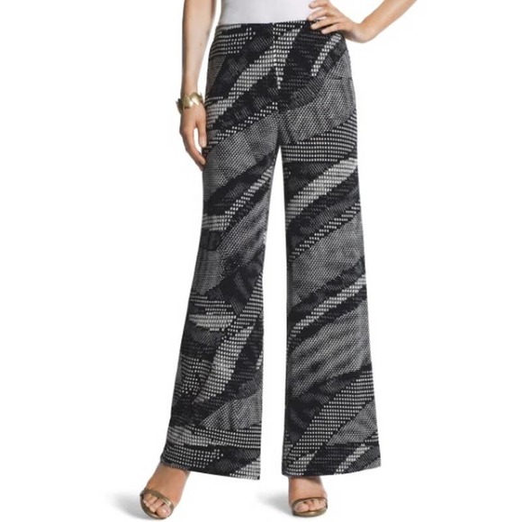 Chico's Travelers Palazzo Pants 3 XL Classic Printed Wide Leg Pull On Navy White - Picture 1 of 8